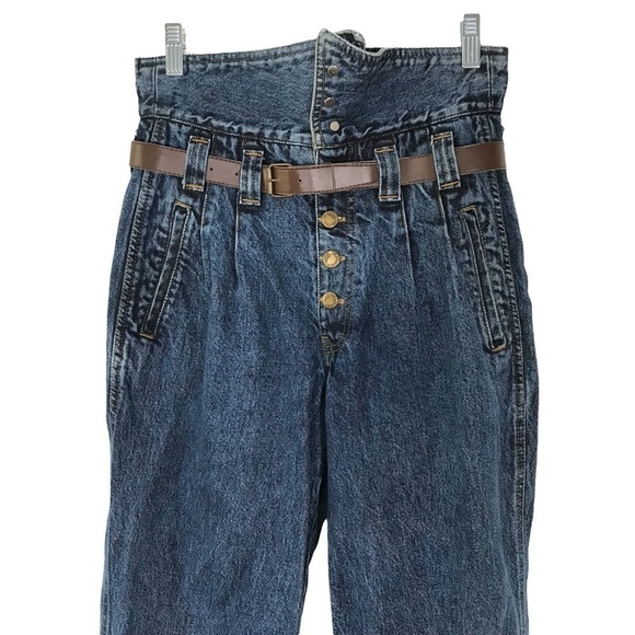 Vintage 80s 90s Weathered Blues Ultra High Waist Tapered Jeans Size 7/8 (28) - Picture 4 of 15